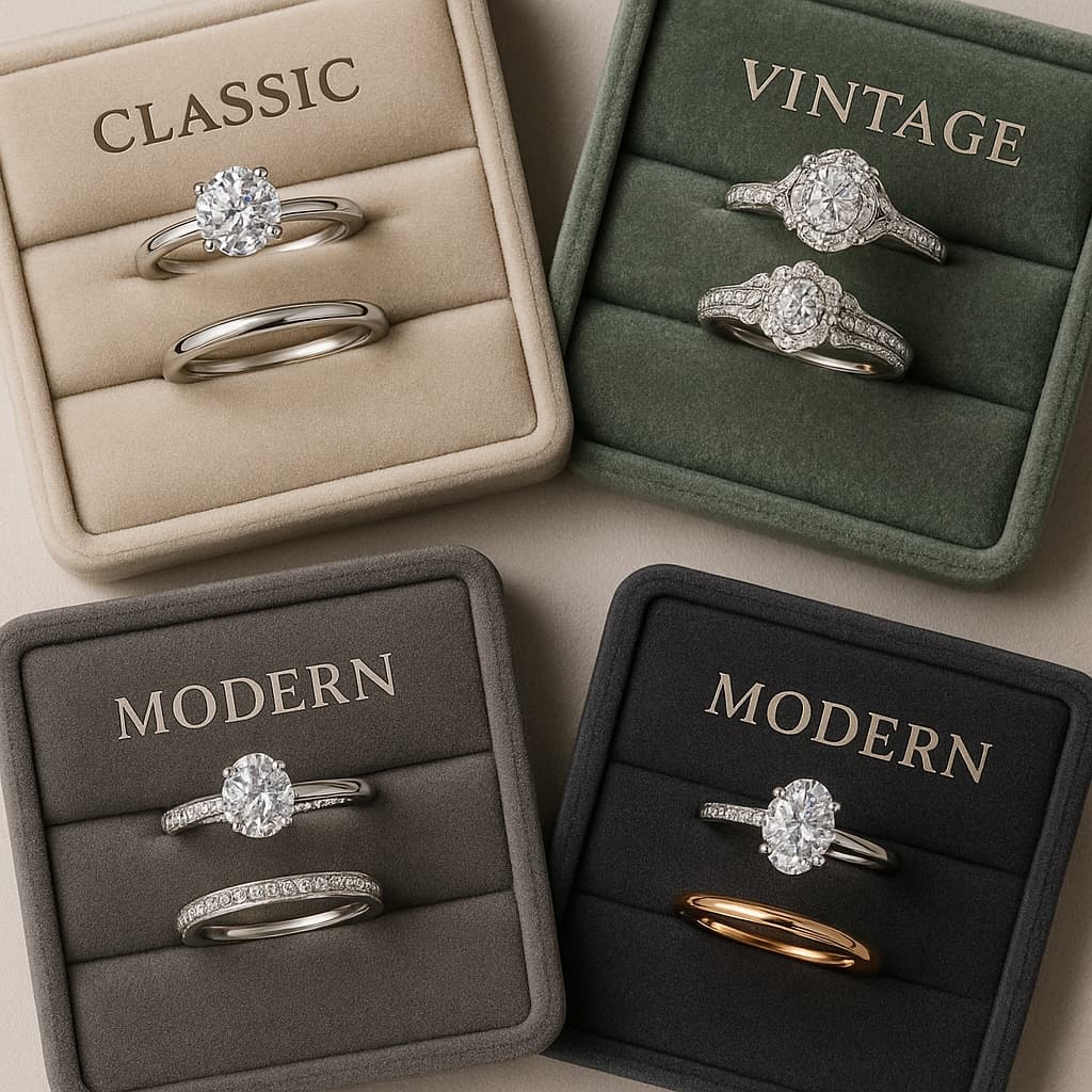 Engagement and wedding ring sets in classic, vintage, and modern styles