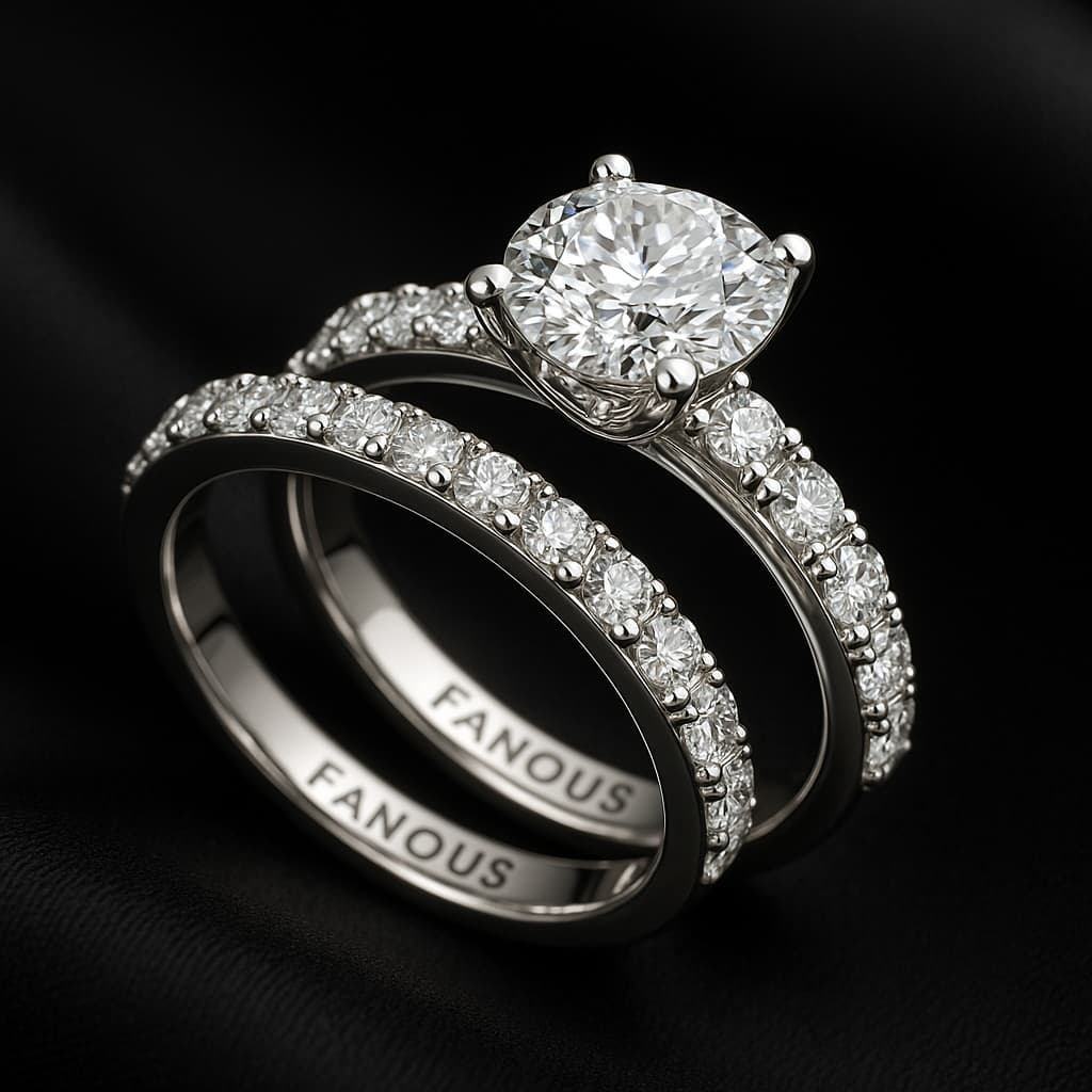 Platinum engagement and wedding ring pairing with brilliant diamonds and fine craftsmanship