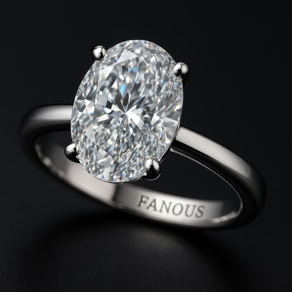 Close-up of custom oval-cut diamond ring