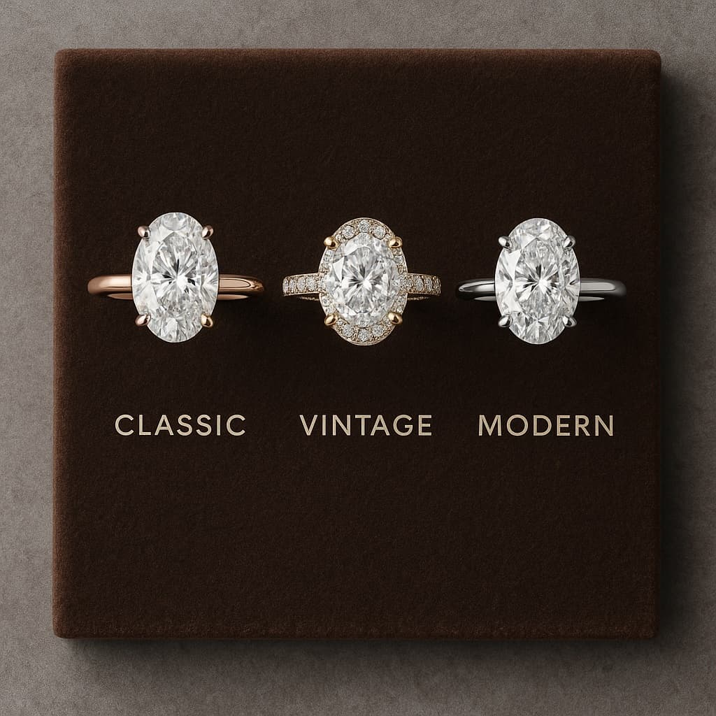 Oval diamond rings on velvet